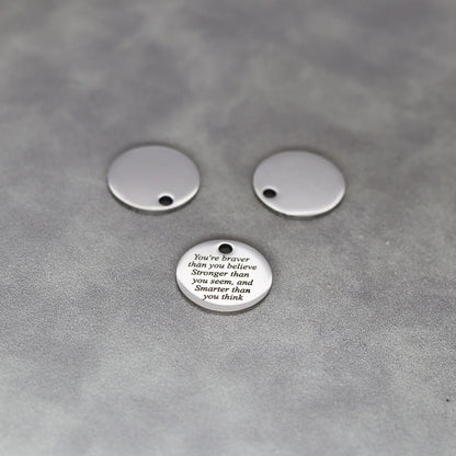 3Pcs Laser Engraved Inspirational Charms You're Braver Stronger Smarter DIY Jewelry