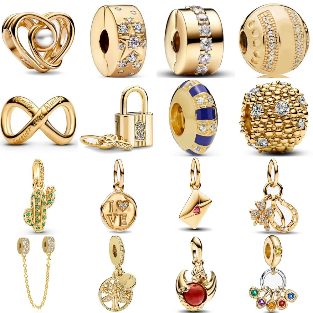 Gold Color Key Lock Cactus Pendant Bead for DIY European 925 Sterling Silver Bracelet and Necklace Jewelry for Women