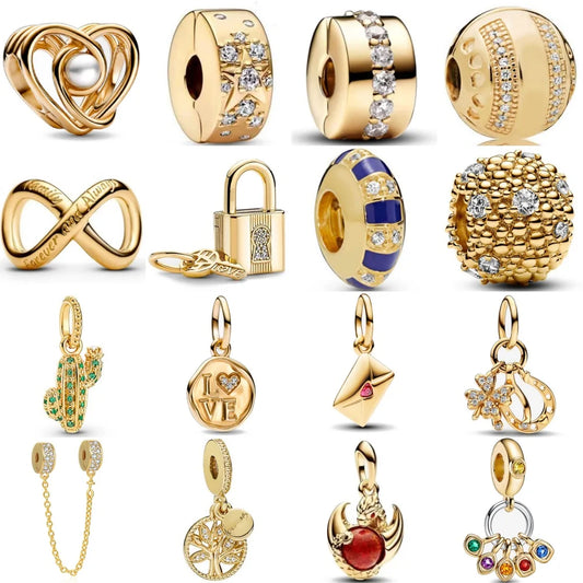 Gold Color Key Lock Cactus Pendant Bead for DIY European 925 Sterling Silver Bracelet and Necklace Jewelry for Women