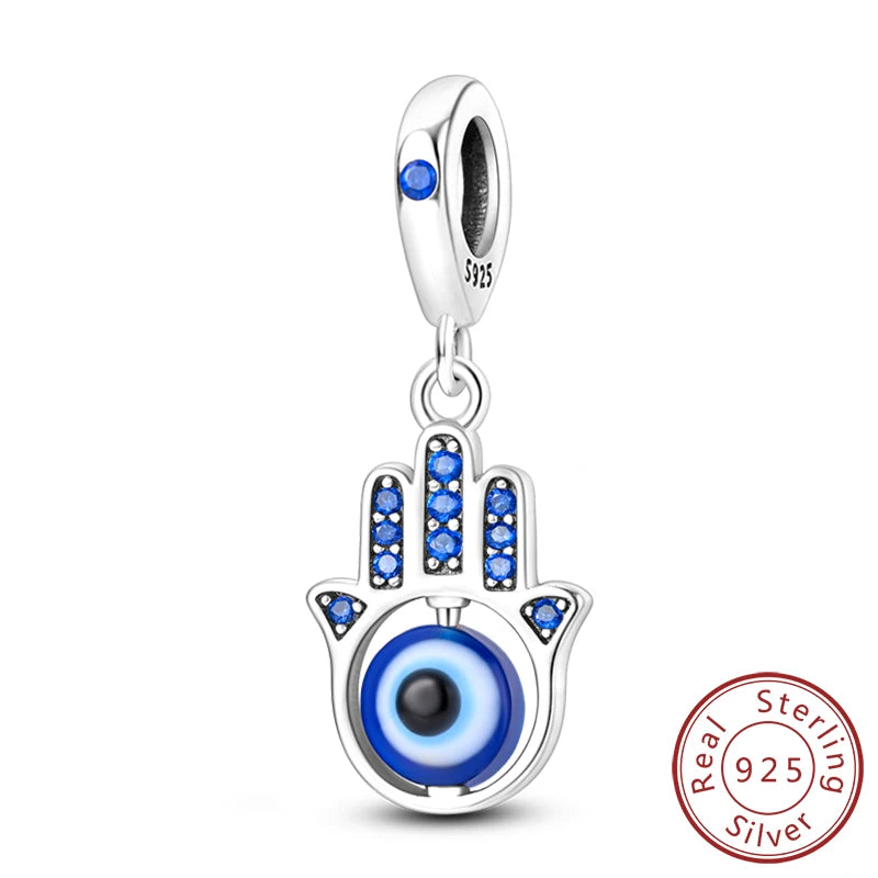 925 Sterling Silver Charms Pendant Set for Bracelets Angel Devil's Eye Fatima's Hand Cross Women's Jewelry Gift KSC038