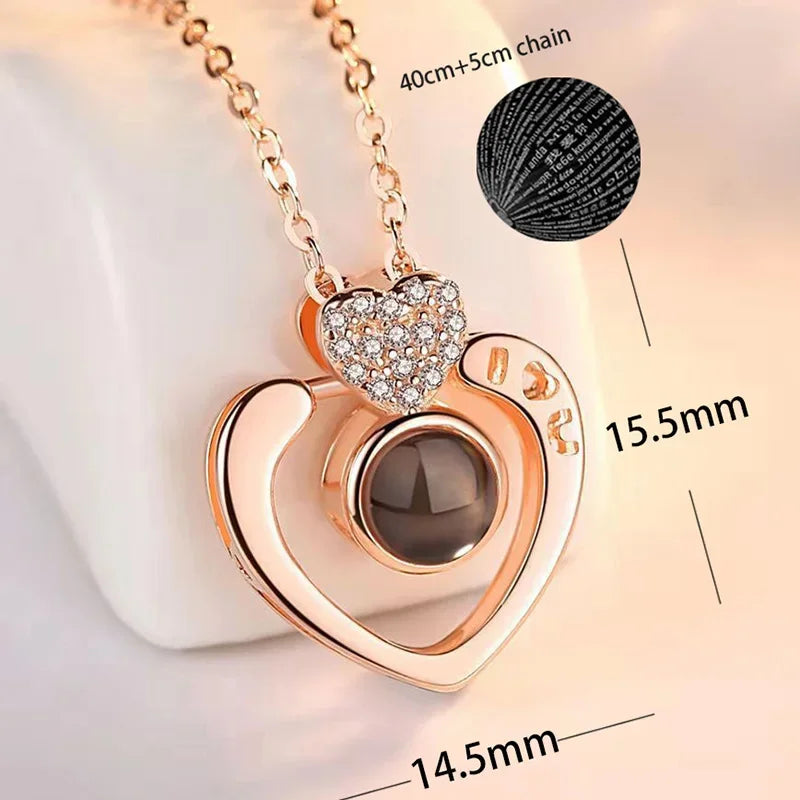 100 Languages I Love You Heart Pendant Necklace Romantic Projection Jewelry Gift for Women tyxl06mgj 40cm plus 5cm