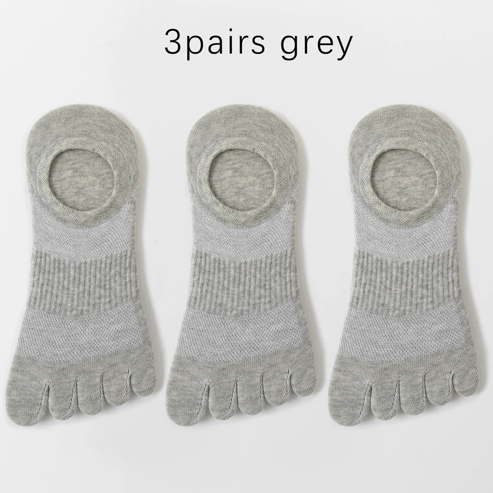 3 Pairs Mens Five Toe Breathable Anti Odor Ankle Socks