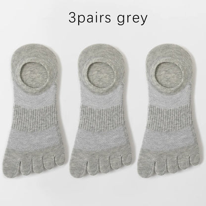 3 Pairs Mens Five Toe Breathable Anti Odor Ankle Socks