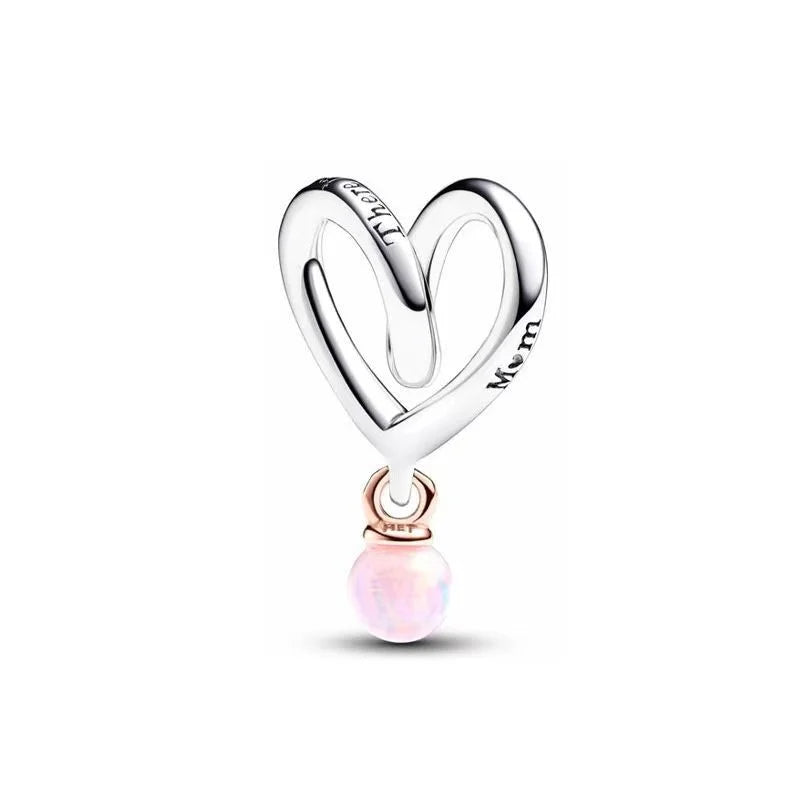 Original 925 Sterling Silver Pink Flower Balloon and Coffee Cup Charms Beads for DIY Women’s Bracelet Jewelry Gift