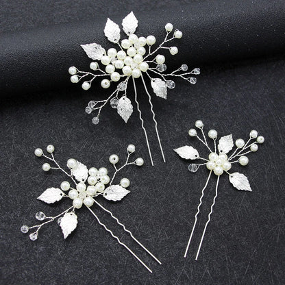 Handmade Rose Gold Leaf Hairpins with Simulated Pearls for Bridal Wedding Jewelry