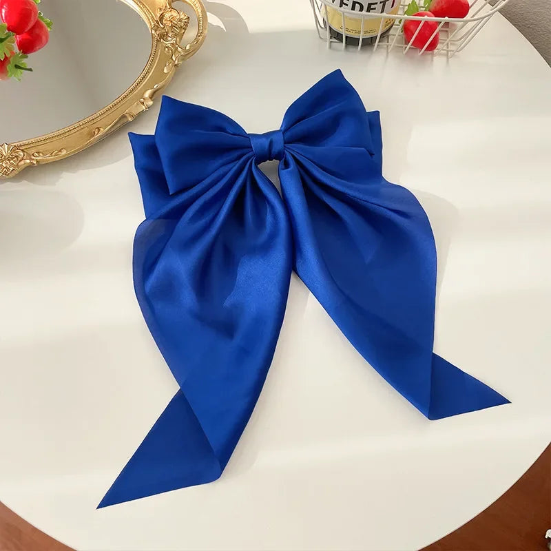 Korean Satin Big Bow Hair Clips For Women And Girls