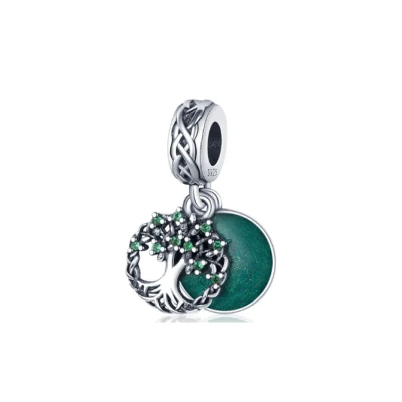925 Sterling Silver Green Clover Pendant for European Bracelet Charms Women Jewelry B3830