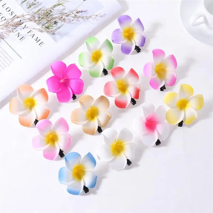 Tropical Plumeria Flower Hair Clips Set for Girls Beach Party Wedding Decor