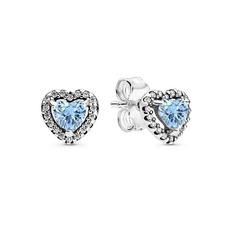 New 925 Sterling Silver Heart Shaped Earrings Rings Necklaces Pink Red Rainbow Luxury Set Sparkling Charm Jewelry Gifts Orange