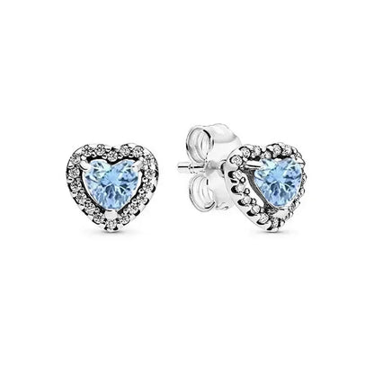 New 925 Sterling Silver Heart Shaped Earrings Rings Necklaces Pink Red Rainbow Luxury Set Sparkling Charm Jewelry Gifts Orange