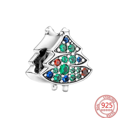 Original 925 Sterling Silver Christmas Charms Santa Claus Reindeer Earrings Beads for Necklace and Bracelet DIY Fine Jewelry Gifts