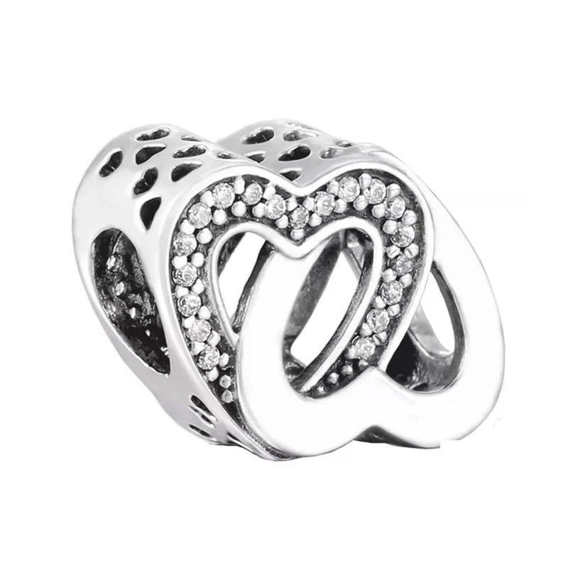 Sparkling Intertwined Love Hearts Charm Beads for 925 Sterling Silver Bracelet