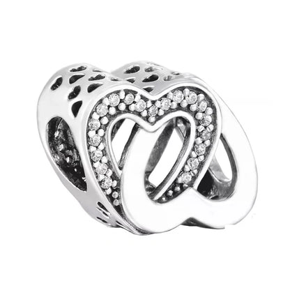 Sparkling Intertwined Love Hearts Charm Beads for 925 Sterling Silver Bracelet