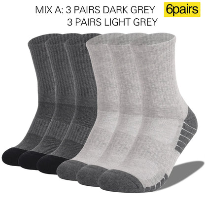6 Pack Thermal Mid Crew Hiking Socks Cotton Cushion
