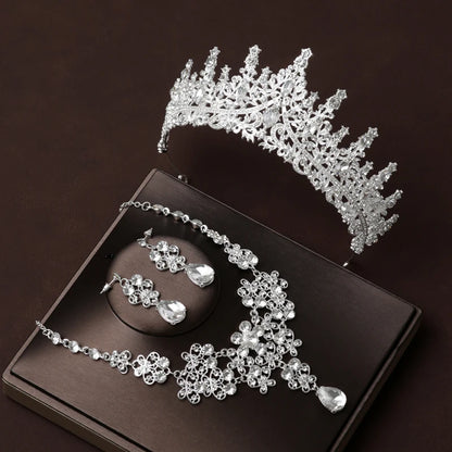 Itacazzo Gold Bridal Headwear Set with Crown, Necklace, and Earrings for Women