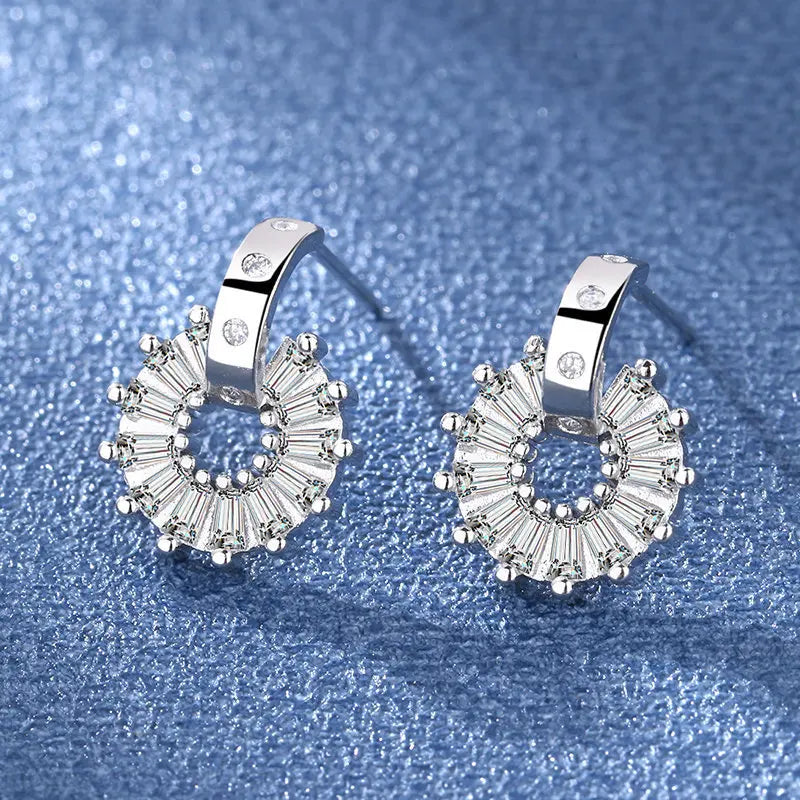 Sterling Silver CZ Crystal Plant Stud Earrings for Women and Teens