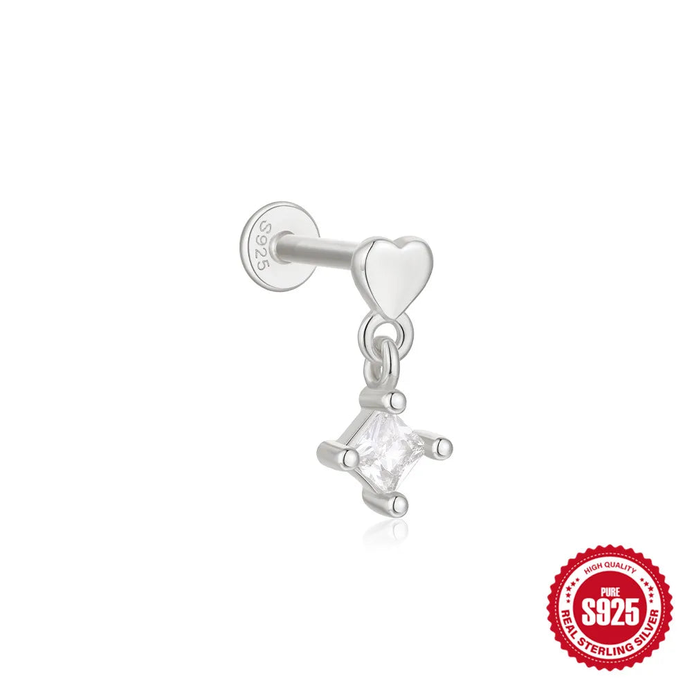 Canner 925 Sterling Silver Tassel Chain Star Mini Zircon Flat Piercing Stud Earrings for Women and Girls