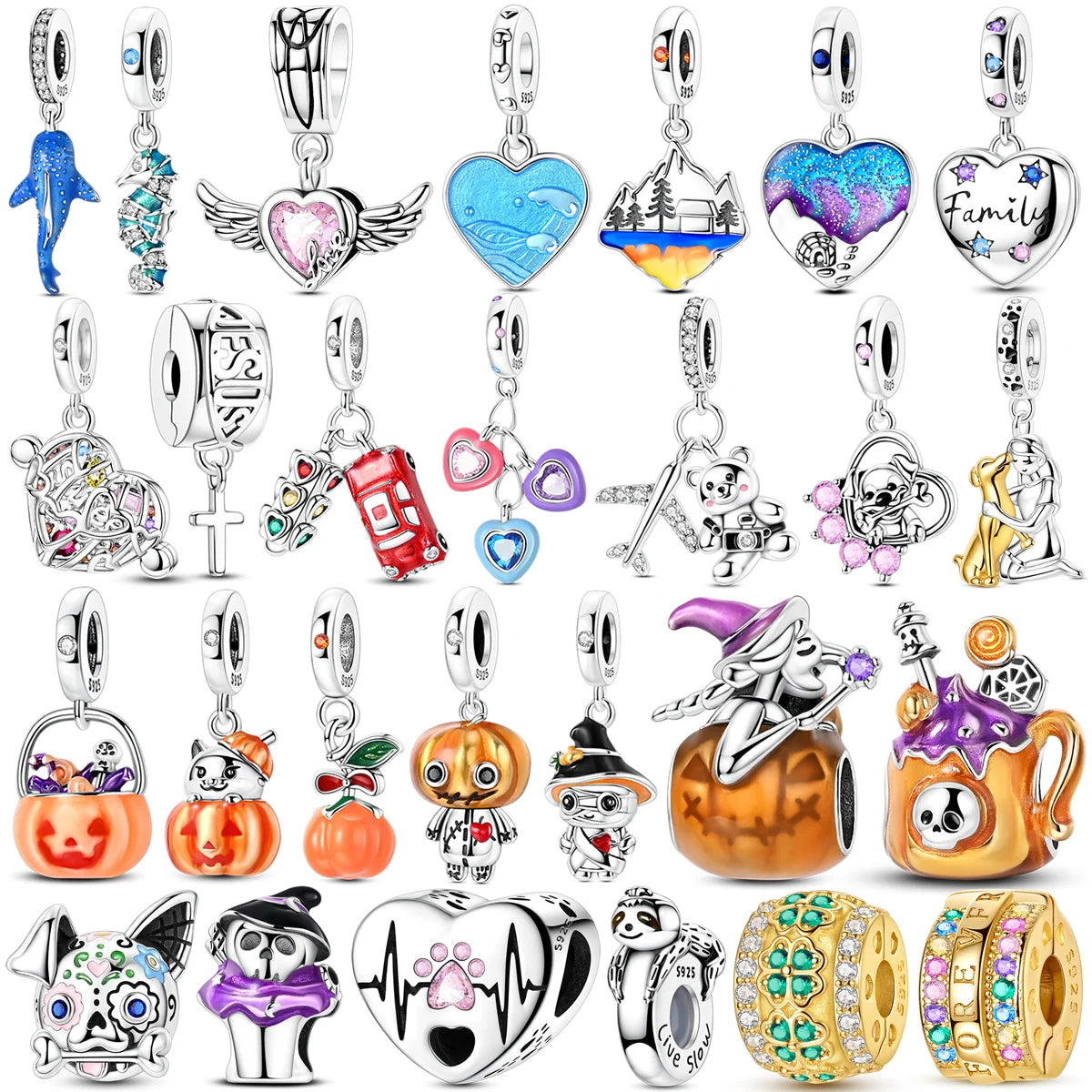 925 Sterling Silver Pumpkin Charm With Zircon Inlay