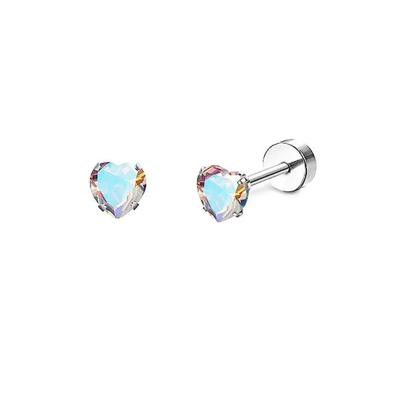 2PCS Set Stainless Steel Heart Moon Stud Earrings for Women Trendy Ear Tragus Cartilage Body Piercing