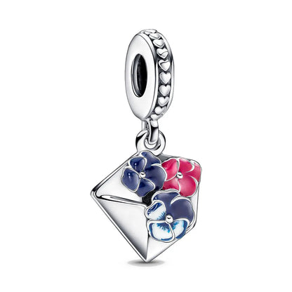 Spring 2025 925 Sterling Silver Blue Flower Butterfly Pendant DIY Charm Bead for Bracelet Necklace Jewelry for Women