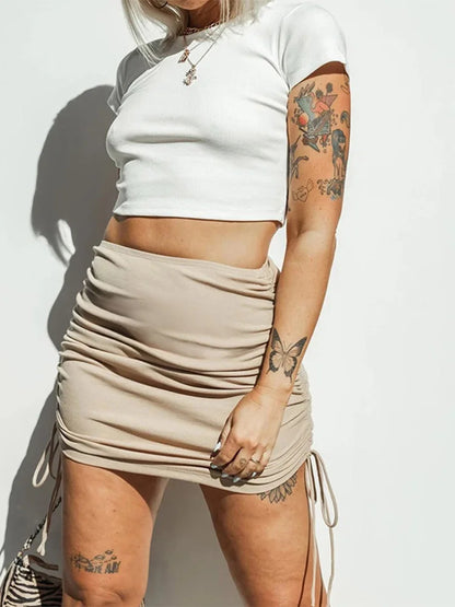 Harajuku Knit Skirt With Drawstring Elastic Waist Women