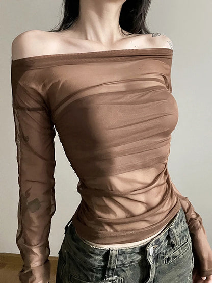 Dozw Sexy Sheer Mesh Two Piece Set Neck Crop Top Women
