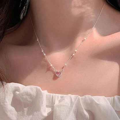 Y2K Purple Crystal Heart Pendant Necklace for Trendy Women