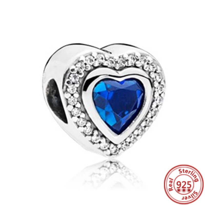 Sterling Silver Blue Zircon Feather Crown Moon Pendant Charm Bracelet Beads Y288 3mm-4mm