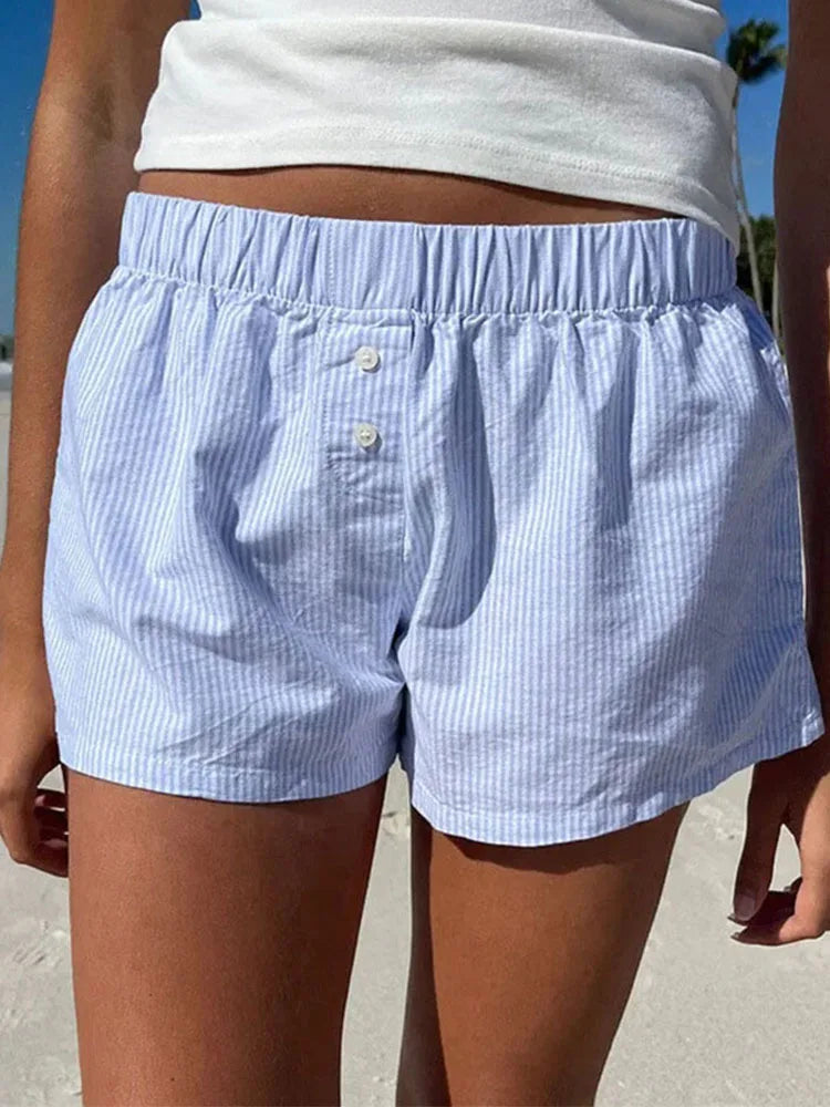 Striped Print Women Shorts Elastic Waist Streetwear Y2K
