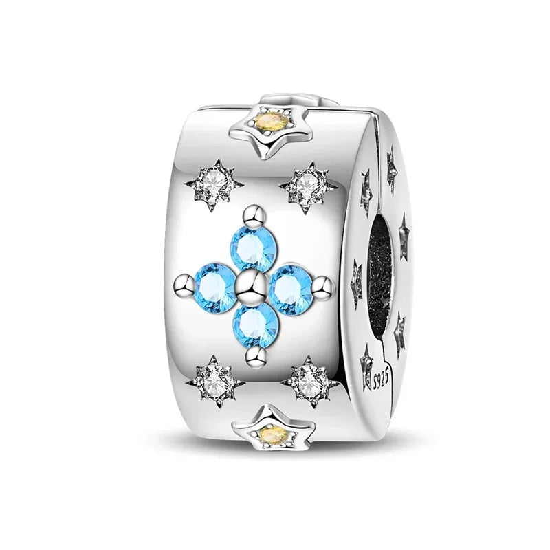 925 Sterling Silver Colorful Butterfly Star Moon Flower Beads Clip Charm for DIY Bracelet Fine Zircon Jewelry