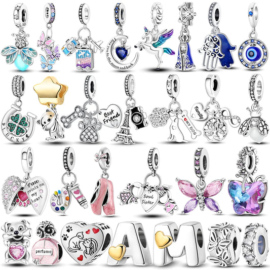 Pink Butterfly Luminous Firefly Dangle Charms 925 Sterling Silver Beads for DIY Jewelry