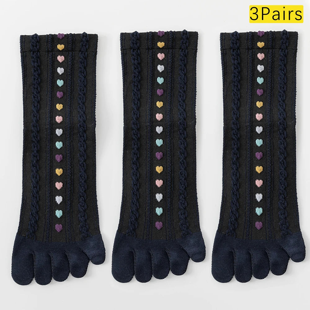 3 Pairs Womens Split Toe Mesh Ankle Socks With Heart