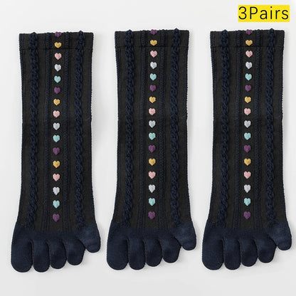 3 Pairs Womens Split Toe Mesh Ankle Socks With Heart