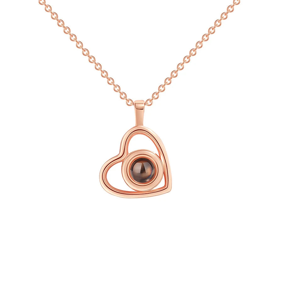 Custom Photo Projection Necklace Copper Pendant with Titanium Steel Chain for Women Rose Golden-10 45cm