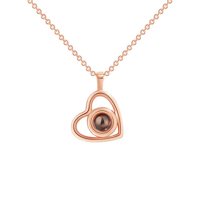 Custom Photo Projection Necklace Copper Pendant with Titanium Steel Chain for Women Rose Golden-10 45cm