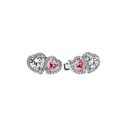 925 Sterling Silver Heart Jewelry Set With Colorful Zircon Sparkling Ring Earrings and Necklace for Women Gift
