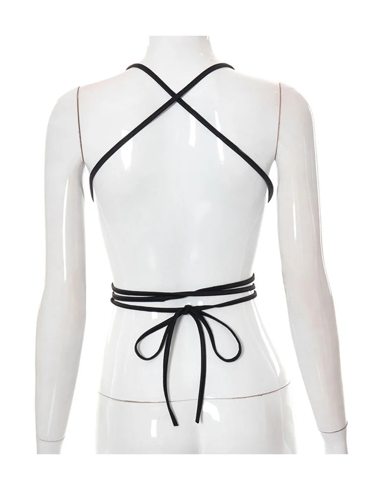 Black Halterneck Tube Top For Women Strapless Backless Chic