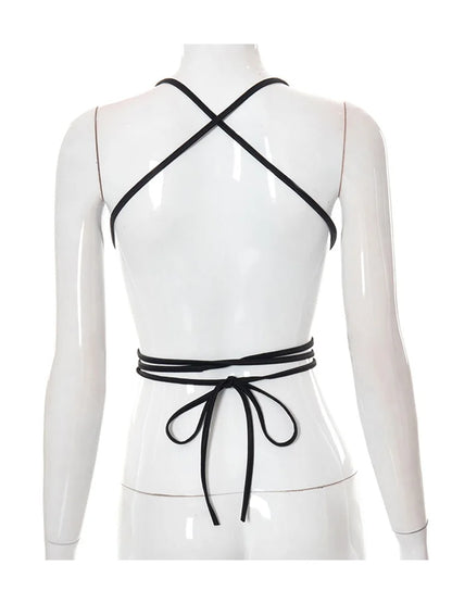 Black Halterneck Tube Top For Women Strapless Backless Chic
