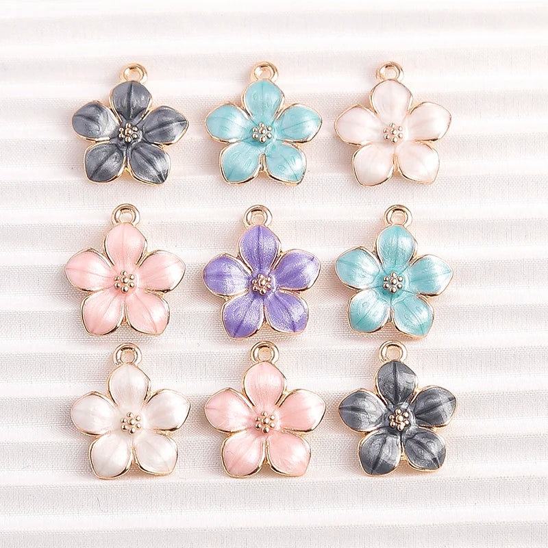 Charming Enamel Flower Pendants Set for DIY Jewelry Making 10pcs