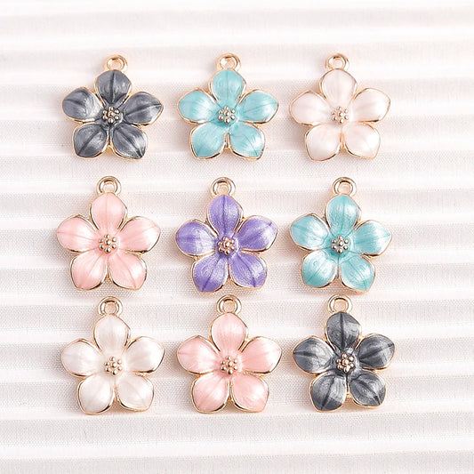 Charming Enamel Flower Pendants Set for DIY Jewelry Making 10pcs