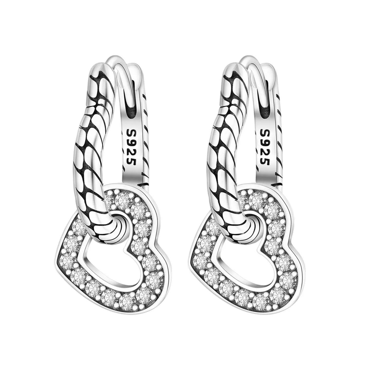 Sterling Silver Heart Zircon Hoop Earrings for Women