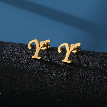 Tiny Stainless Steel Initial Letter Stud Earrings Gift Y