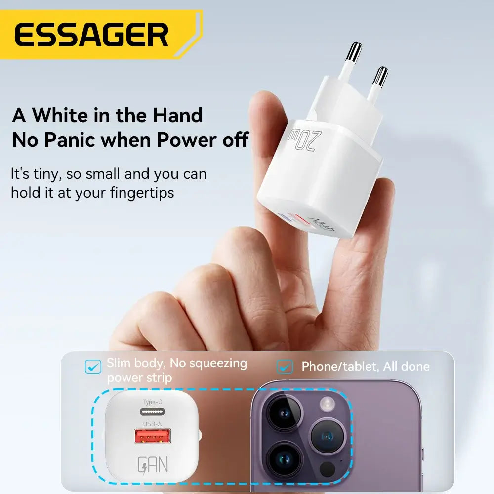 Essager 20W GaN PD USB C Charger Fast Charge for iPhone