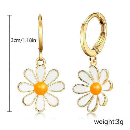 Vintage Daisy Flower Hoop Earrings with Delicate Enamel Sunflower Pendant for Women and Girls Summer Jewelry