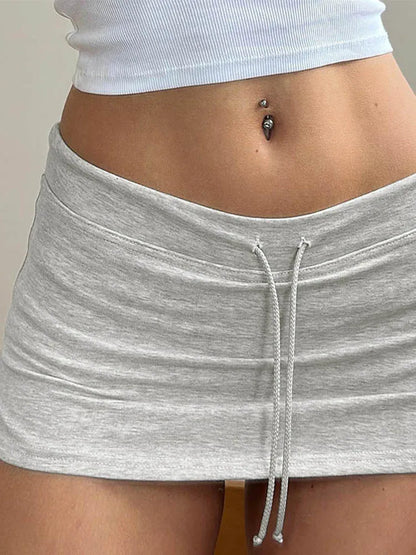Lace Up Mini Skirt Sexy Retro A Line Knit Cotton Casual