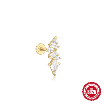 Canner 925 Sterling Silver Tassel Chain Star Mini Zircon Flat Piercing Stud Earrings for Women and Girls