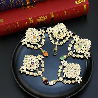 Elegant Gold Flower Brooch for Women - Crystal Embellished Moroccan Jewelry for Caftans and Hijabs