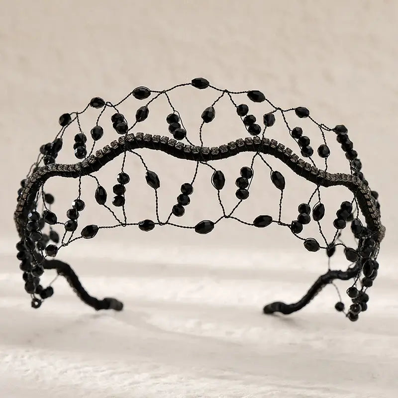 Women Luxury Crystal Bead Bridal Headband Royal Crown Tiara