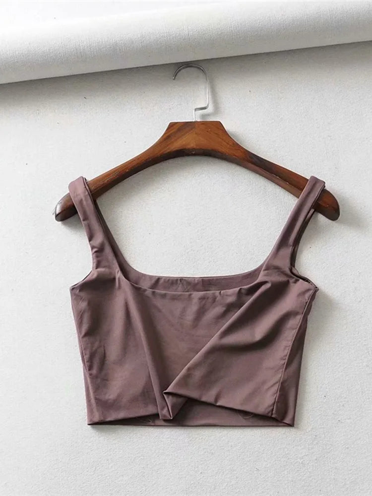 Summer Women Sleeveless Square Collar Tank Top High Stretch