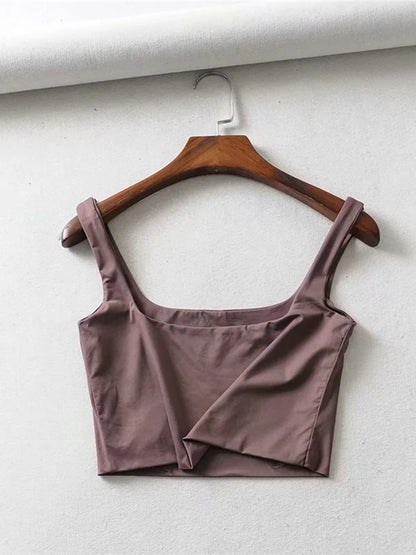 Summer Women Sleeveless Square Collar Tank Top High Stretch